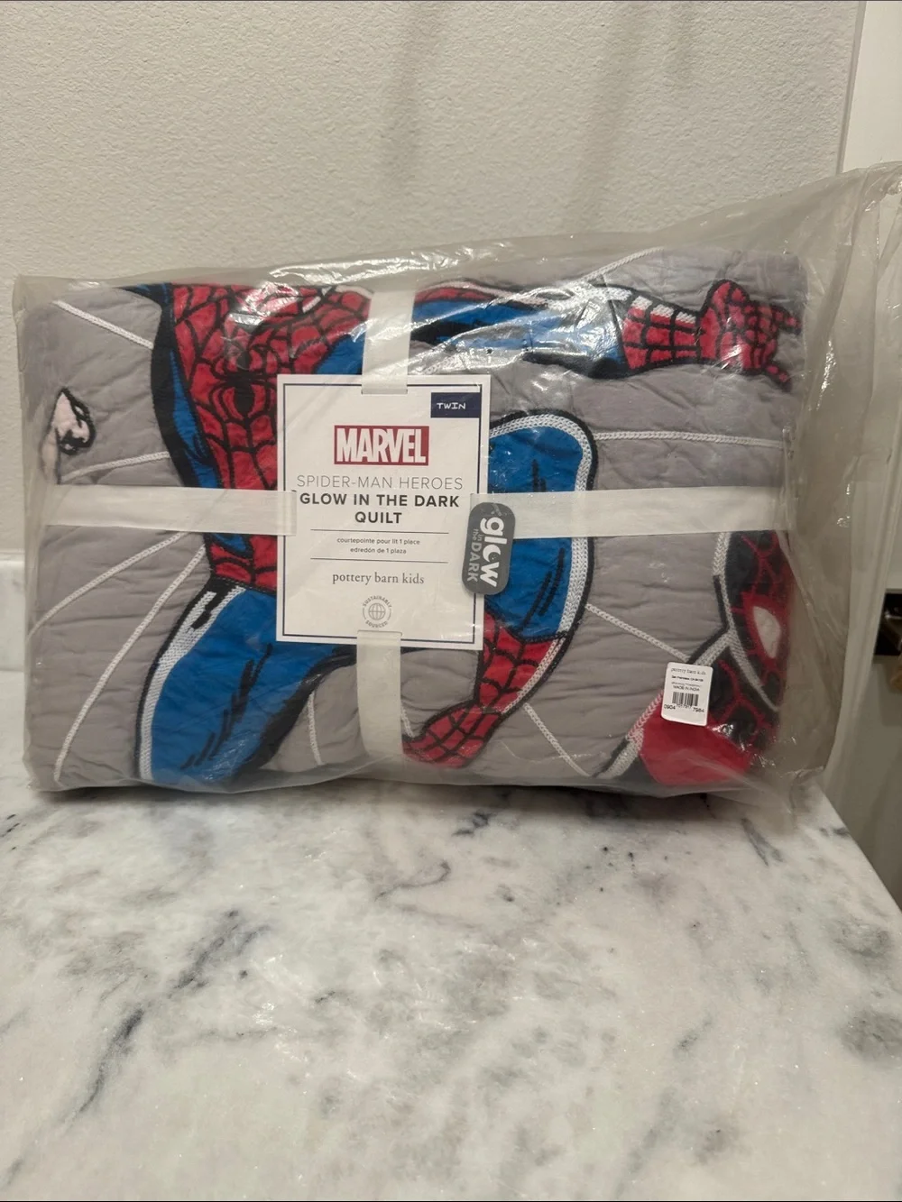 Pottery Barn Kids Marvel Spiderman Twin Glow in the Dark Quilt New